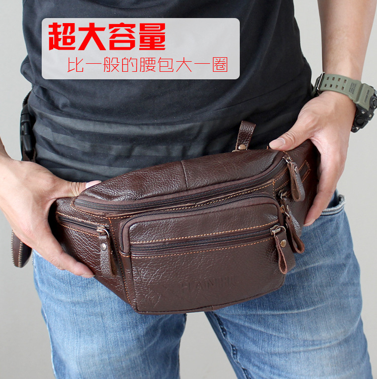 Running Gear Organizer - Genuine Cowhide Leather Waist Bag Men